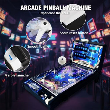 Classic Pinball Machine for Kids, Compact Tabletop Toy with Light, Retro Fun Pinball Game, Action and Reflex Arcade Game, for Children and familiy