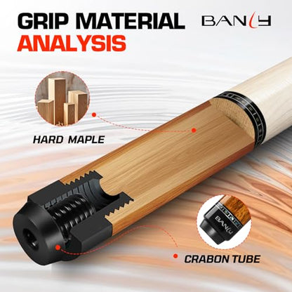 Banly Carbon Fiber Pool Cue Stick 12.5mm Time Crystal Tip, Low Deflection Pool Cue Professional Billiard Cue Sticks with Gift Box - color: 2-Dalbergia Odorifera(White Grip)