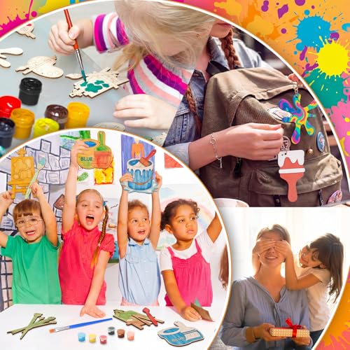 Saypacck 24 Pcs Art Painting Party Favors Wooden Painting Craft Kits Birthday Party Supplies with Organza Bag for Goodie Bags Fillers Adult Thank You Gifts - style: Art Painting