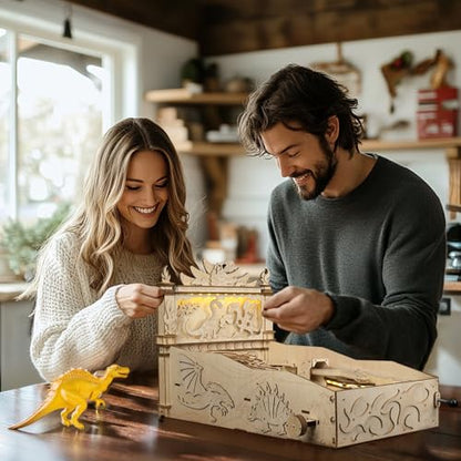 WodGod 3D Wooden Dinosaur Pinball Machine DIY Kit for Adults & Teens - Tabletop Arcade Game with LED Lights & Sound Effects, STEM Building Model, Creative Gift for Ages 14+