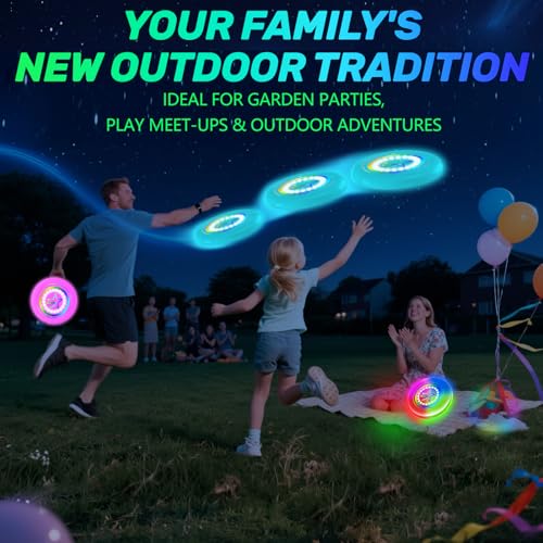 Dilabnba LED Flying Disc Toy for Lawn Game Beach Sand Backyard Outdoor Playing, Glow in The Dark Flying Ring Toass and Catch Camping Toy for Kids Adults Teen, Rechargeable, 175g - style: Set1
