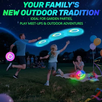 Dilabnba LED Flying Disc Toy for Lawn Game Beach Sand Backyard Outdoor Playing, Glow in The Dark Flying Ring Toass and Catch Camping Toy for Kids Adults Teen, Rechargeable, 175g - style: Set1