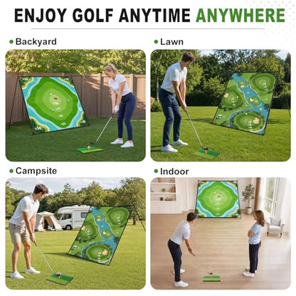 71"×71" Golf Chipping Game Outdoor Indoor, Double Sided Golf Chipping Practice Set with Hitting Mat, Golf Club, Sticky Ball,Scoreboard