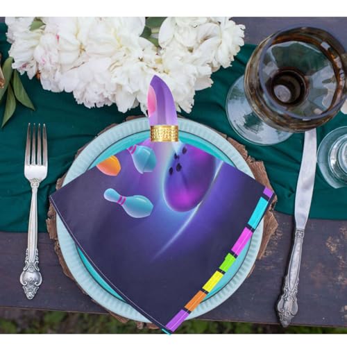 Vivid Print Bowling Ball Knock Flying Colors Pins Cloth Napkins,Set of 1 Soft & Comfortable Reusable Table Dinner Napkin for Everyday, Family, Restaurant, Parties(20 x 20 Inch)