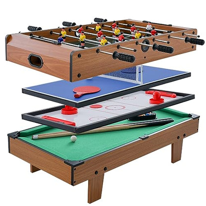 Giantex 4-in-1 Combination Game Table, with Soccer, Hockey, Billiards, Table Tennis, Perfect for Game Room, Family Night, Wood Foosball Game Table Top