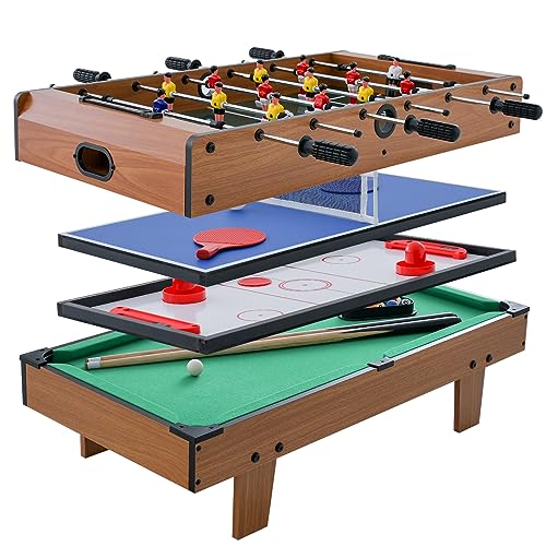 Giantex 4-in-1 Combination Game Table, with Soccer, Hockey, Billiards, Table Tennis, Perfect for Game Room, Family Night, Wood Foosball Game Table Top
