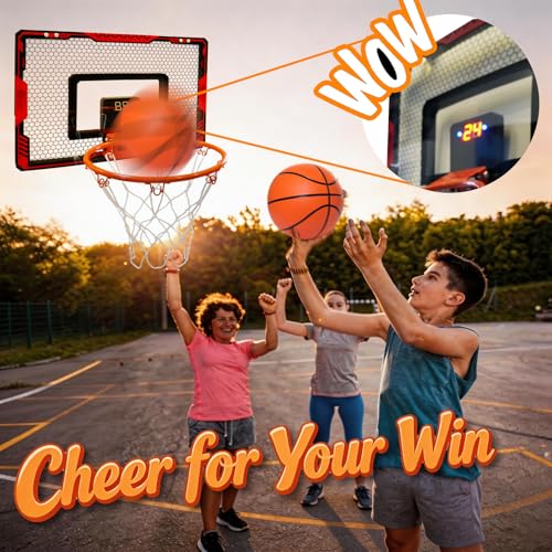 Mini Indoor Basketball Hoop for Kids, Over Door Basketball Toy with LED Electronic Scoring & 3 Balls, Anti-Impact Backboard, Basketball Toys Gifts for 6 7 8 9 10 11 12 Year Boys Adults Bedroom Office