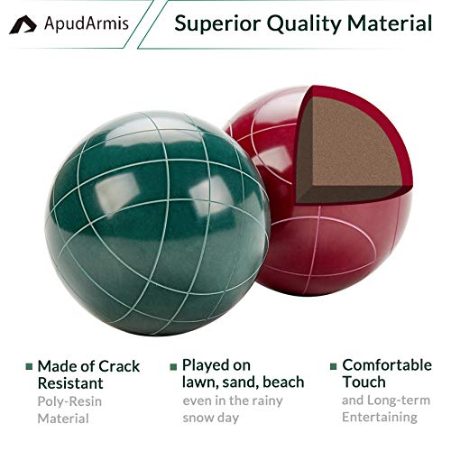 ApudArmis Bocce Balls Set, Regulation Size 100mm Bocce Game for Outdoor/Backyard/Lawn/Beach with 8 PCS 100% Poly-Resin Balls / 1 Pallino/Nylon Carrying Case/Measuring Rope (Red,Blue,Green,Yellow) - size: 100mm Regulation Size