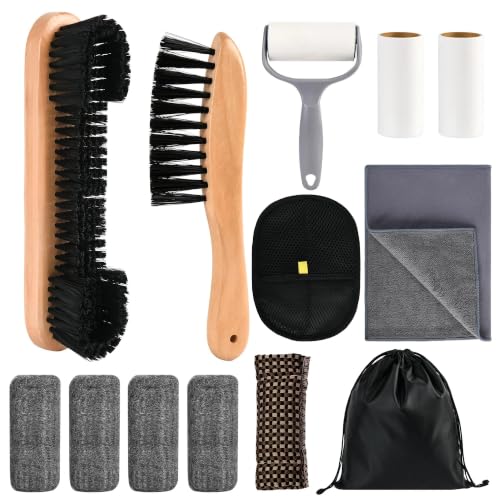 Tuhangcc 12PCS Complete Pool Table Brush Set All-in-One Cleaning Kit with 2 Sizes Wooden Brushes Lint Roller 2 Refills Plush Glove 4 Cue Sponges Suede Cloth Waterproof Storage Bag for Billiard Rooms