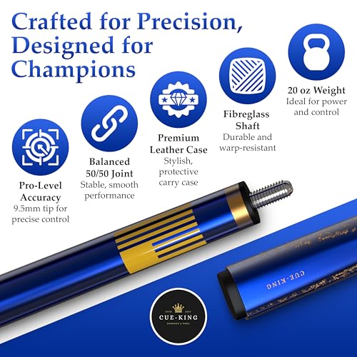 Cue-King Premier Pool Cue 58" 20oz 2 Piece with 9.5mm Premium Tip and Leather Case, Pool Stick, Cue Stick, Billiard Cue Stick, Taco De Billar, Pool Table Stick, Billiard Stick