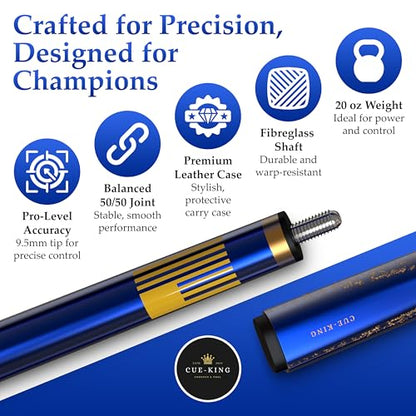 Cue-King Premier Pool Cue 58" 20oz 2 Piece with 9.5mm Premium Tip and Leather Case, Pool Stick, Cue Stick, Billiard Cue Stick, Taco De Billar, Pool Table Stick, Billiard Stick