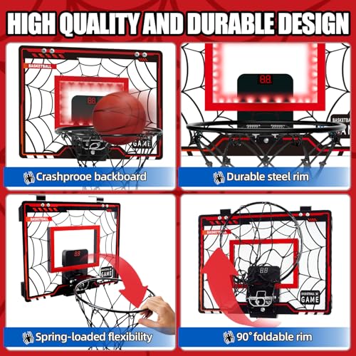 Toys for Ages 8-13, Basketball Hoop Indoor, Mini Basketball Hoop for Boys and Adults with Cool LED Lights Boys Gifts Basketball Toys Gifts Room Accessories for Teen Boy 8 9 10 11 12