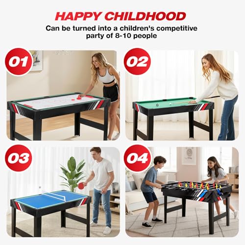 Multi Game Table 4-in-1 Combo Game Table-Foosball Table,Pool Billiards,Air Hockey & Table Tennis,Combination Table for Family Game Room, Office or Kids' Game Room
