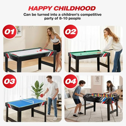 Multi Game Table 4-in-1 Combo Game Table-Foosball Table,Pool Billiards,Air Hockey & Table Tennis,Combination Table for Family Game Room, Office or Kids' Game Room