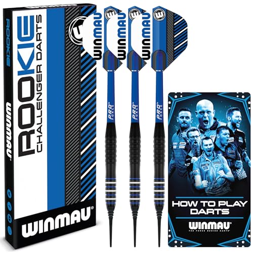 WINMAU Rookie Blue Softip (Plastic Tips) Brass Darts Set | Single or Multi Sets | Includes Flights and Shafts (Stems) | Exclusive Darts Booklet | Blue, Red and Green | - color: Blue