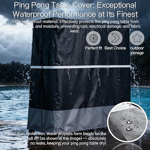 Indoor/Outdoor Ping Pong Table Cover Waterproof, Dustproof, UV-Resistant Durable Foldable Ping Pong Table Cover Fits 9x5-Foot Tables (Black & Gray)