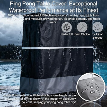 Indoor/Outdoor Ping Pong Table Cover Waterproof, Dustproof, UV-Resistant Durable Foldable Ping Pong Table Cover Fits 9x5-Foot Tables (Black & Gray)