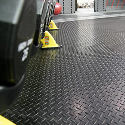 Rubber-Cal Diamond-Plate Rubber Flooring Roll - 3 mm x 4 ft x 15 ft Roll - Black - size: 180"L x 48"W x 0.1"Th