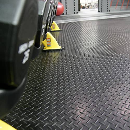 Rubber-Cal Diamond-Plate Rubber Flooring Roll - 3 mm x 4 ft x 2.5 ft Roll - Black - size: 30"L x 48"W x 0.1"Th