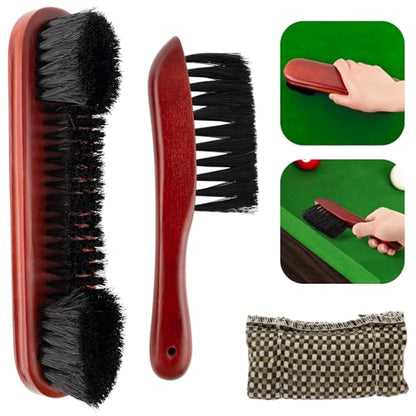 AUEAR, Set of 3 Billiards Pool Table and Rail Brush with Billiard Cue Snooker Cloth Cleaner (Brown Color)