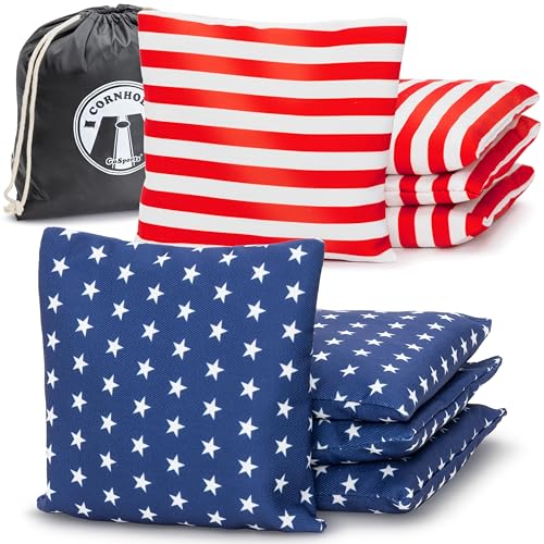 GoSports Official Regulation Cornhole Bean Bags Set of 8 – for Fun Casual Cornhole Games - All Weather - American Stars and Stripes or Red and Blue - color: Classic American Stars and Stripes, size: 6" x 6"