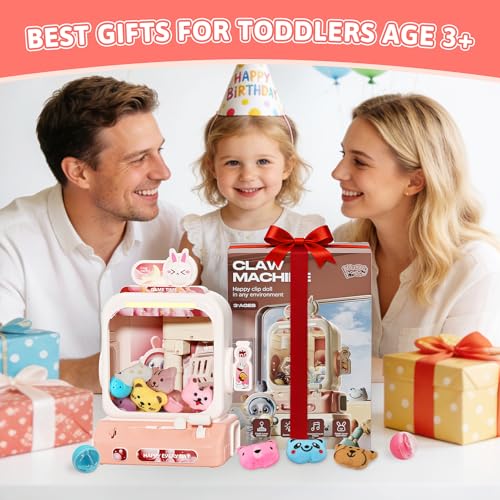 Claw Machine for Kids, Mini Vending Machines with Music Candy Grabber Prize Dispenser Toys for Girls Boys Age 3 4 5 6, Pink Electronic Claw Game Machine for Party Birthday Chirstmas Gifts (Rabbit)