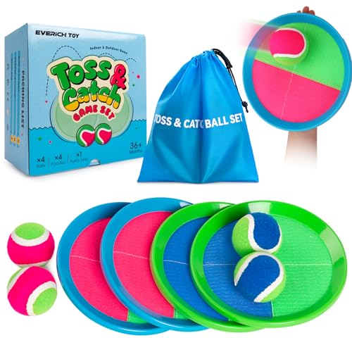 Upgraded Toss and Catch Ball Game Set, Beach Pool Toys Outdoor Games for Kids Toys, Outside Family Lawn Yard Games, for Boys Girls 3 4 5 6 7 8 9 10 11 12 Years Old - color: Green Blue +Pink Green, size: 4 Paddles 4 Balls