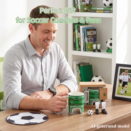Soccer Gifts Mug Set with A Ball and Finger Shoes, Soccer Coach Gifts, Funny Coffee Mug, Interactive Game Football Gifts for Boys 8-12, Men, Dad, Fathday's Day, Birthday, Christmas, 12 Oz