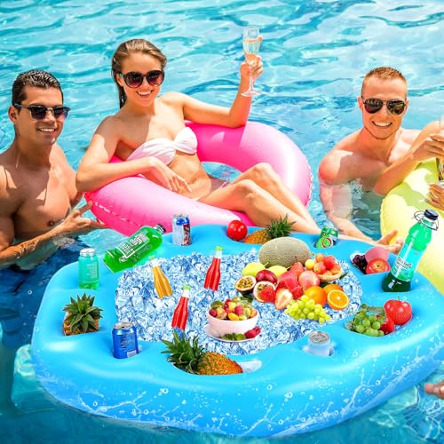 Seenelling Large Floating Table for Pool Games Floating Holder Cooler Containers Inflatable Pool Games Table Tray Accessories for Swimming Summer Beach Indoor Outdoor