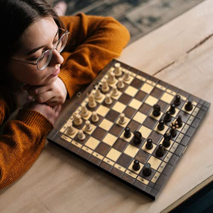 Husaria European International Chess Wooden Game Set, King's Continental - 13.8 Inches Medium Size Chess Set with Handcrafted Chessmen and Felted Folding Board - size: 13.8 Inches