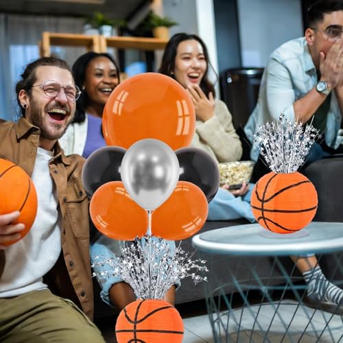 4 Sets Basketball Party Balloons Stand Kit Basketball Lanterns Table Centerpieces Sports Themed Balloons Stand Kit with Metallic Foil Spray for Men Boys Game Birthday Party Baby Shower - color: Basketball