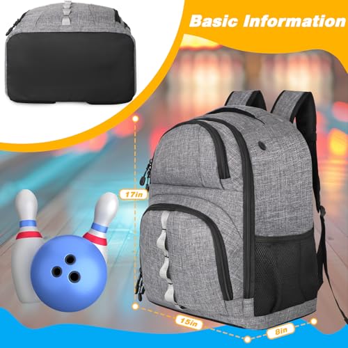 Goloni 2 Ball Bowling Backpack,Bowling Ball Bag with Shoe Compartment & Portective Foam Padded, Fits Shoes Up to US Size 16 - color: Grey
