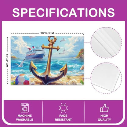 Erosebridal Anchor Placemats Set of 4 12x18 Soccer Beach Place Mat for Kids Teens Men Ship Shell Ocean Nautical Waves Adventure Blue Heat Resisting Table Mats - color: Blue Yellow