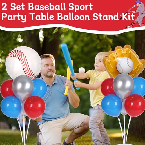 Baseball party Balloons Stand Kit 2 Sets with 2 Baseball Glove Foil Balloons Red Blue Silver Themed Party Balloon Centerpiece for Tables for Men Boys Game Sports Rookie Year 1st Birthday decorations - style: Baseball