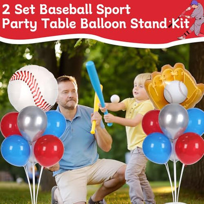 Baseball party Balloons Stand Kit 2 Sets with 2 Baseball Glove Foil Balloons Red Blue Silver Themed Party Balloon Centerpiece for Tables for Men Boys Game Sports Rookie Year 1st Birthday decorations - style: Baseball