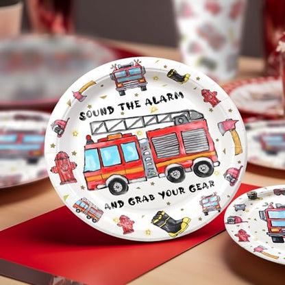 Firetruck Theme Birthday Party Tableware Set with Plates, Napkins, and Forks - style: Firetruck