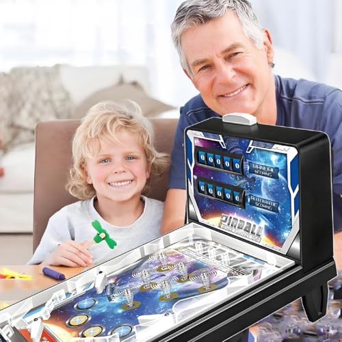 Electronic Tabletop Pinball Game - Retro Arcade Machine with Lights, Sounds and Scoreboard, Desktop Ball Shooting Toy for Family Kids, Birthday Party