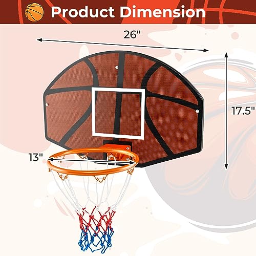 Goplus Wall Mount Basketball Hoop, 26" x 17.5" Indoor Outdoor Basketball Games w/Large Shatter-Proof Backboard, Anti-Tear Net, Door Wall Mounted Basketball Playset for Backyard