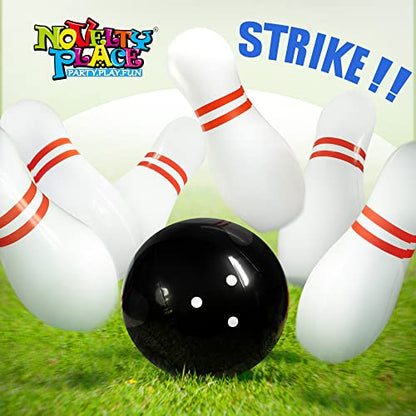Novelty Place Inflatable Giant Bowling Game for Family - 14" Ball & 6 Oversized 22" Pins, Blow Up Yard Game Set for Backyard Camping Beach Indoor Playroom, Portable Easy Setup Party Activity