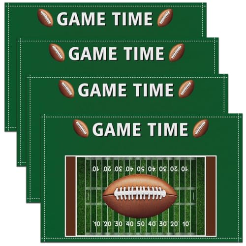 American Football Kids Placemats Set of 4,Ball Sport Game Competition Western Table Place Mats,Geometric Rugby Field Abstract Kitchen Decor,Fashion Green Placemat Kitchen Table Decoration 12"x18" - color: Fashion Green