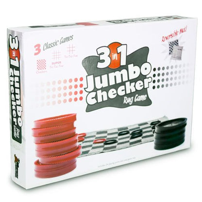 Jumbo 2-Sided Checker, Tic Tac Toe and Mega Tic Tac Toe Rug Game Set - Includes Complete Set of Checkers!