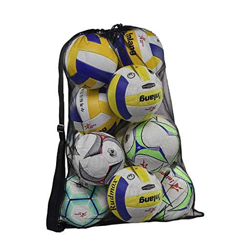 Heavy Duty Mesh Ball Bag, Drawstring Sport Equipment Storage Bag for Basketball, Soccer, Sports Beach and Swimming Gears with Adjustable Shoulder Strap Outdoor Organizer - color: Black-L