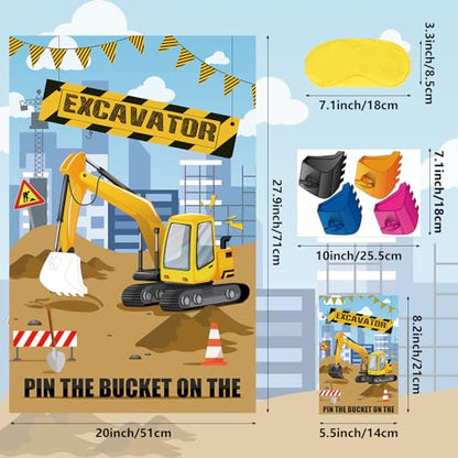 Hooqict Pin The Bucket on The Excavator Construction Party Games for Kids Birthday Pin the Games Construction Party Decorations Supplies, Large Excavator Poster with 32 Stickers - style: Excavator