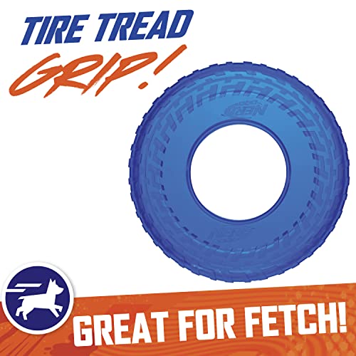Nerf Dog 10in Enhanced Translucent TPR Tire Flyer - Blue,Medium Breeds - color: Translucent Blue, size: 10 Inch