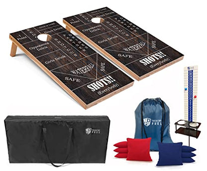 Tailgating Pros Cornhole Boards - 4'x2' Regulation Boards w/Carrying Case, Score Keeper, & Set of 8 Corn Filled Bags w/Tote - size: 4'x2' Boards w/LED Built-in Frame Lights, style: Drinking Game