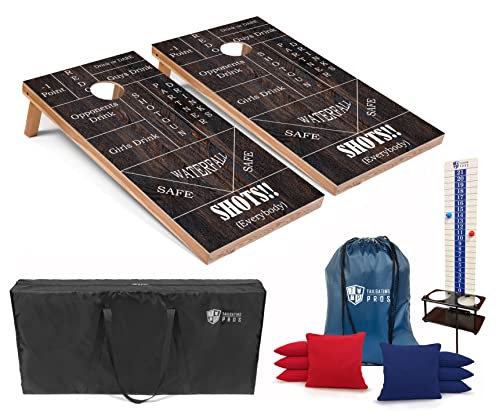 Tailgating Pros Cornhole Boards - 4'x2' Regulation Boards w/Carrying Case, Score Keeper, & Set of 8 Corn Filled Bags w/Tote - size: 4'x2' Boards w/ LED Ring Lights, style: Drinking Game