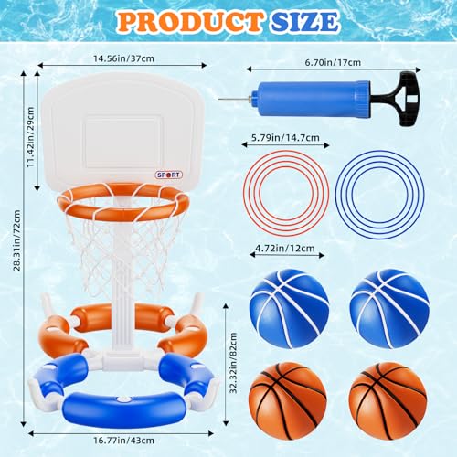 VROGTIK Dual Pool Basketball Hoop, Summer Toys for 3-12Years Kids Floating Pool Toys Ring Game with 4 Balls 8 Rings & Pump Outdoor Swimming Pool Basketball Games Water Play Toy for Boys & Girls - style: Dual Hoop