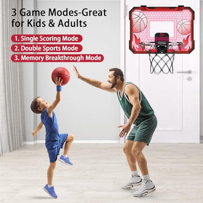VROGTIK Indoor Basketball Hoop for Kids with Led Lights Mini Basketball Hoop with Remote Control Over The Door Basketball Hoops with Scoreboard Basketball Toys for 4-12 Year Old Boys Girls - style: Red with Lights