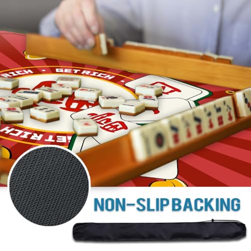 Mahjong Mat, Non-Slip Noise Reducing Game Mat, 31.5 Inch Mahjong Table Mat,Mahjong Mat with Cloth Bag and Carton Storage,Suitable for Mahjong, Dominoes, Solitaire and Other Games. (Rich-Red) - color: Rich-red