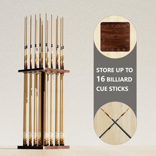 Pool Cue Holders for Billiard Room, Pool Stick Holder, Floor Stand Pool Cue Rack up to 16 Sticks, Natural Wood Pool Cue Equipment Storage Organizer, Billiard Gifts for Men - size: Non-rotating 16-Rod
